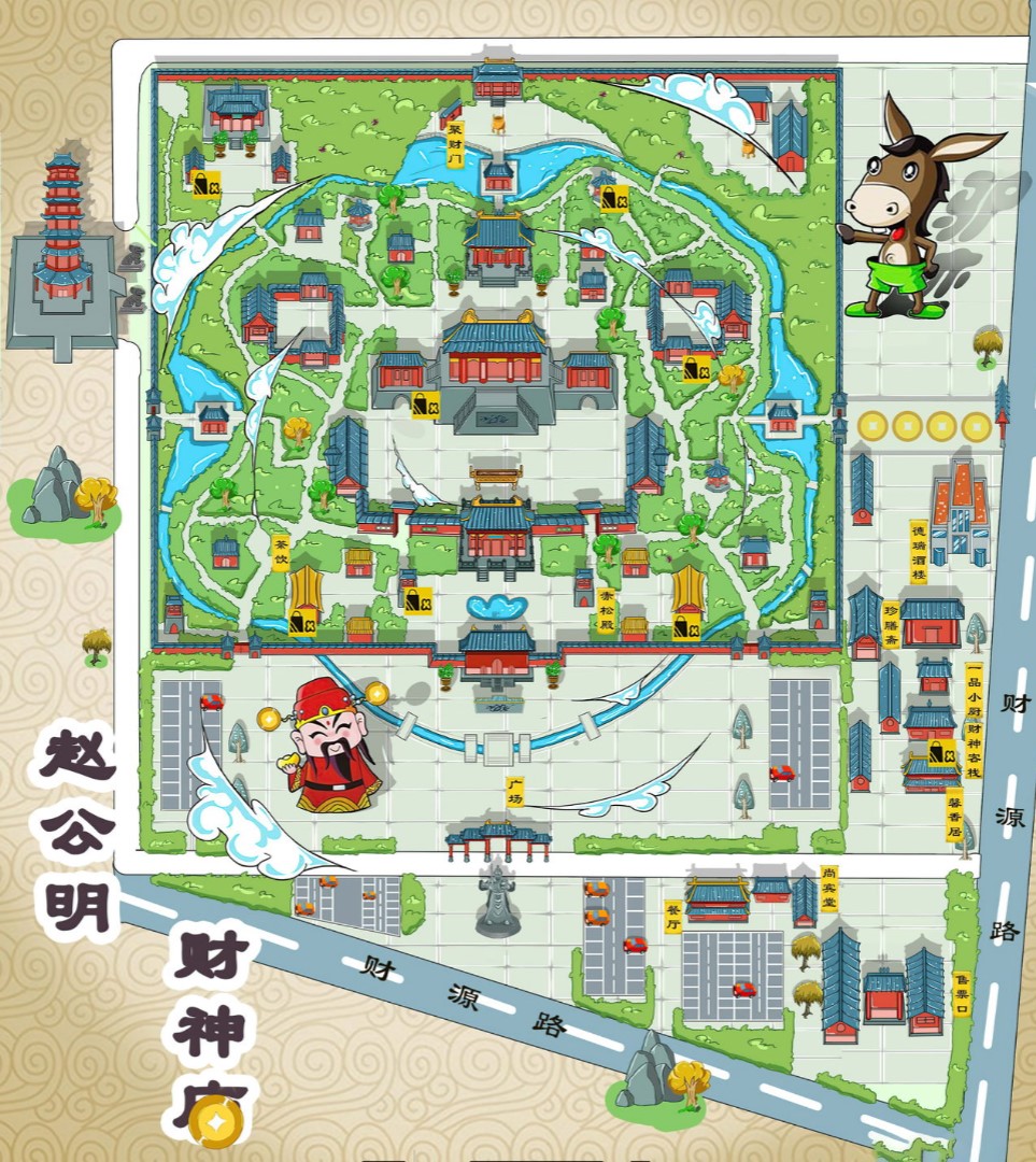 叉河镇寺庙类手绘地图
