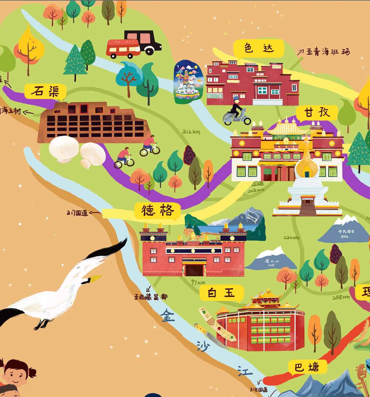 叉河镇手绘地图景区的文化宝库